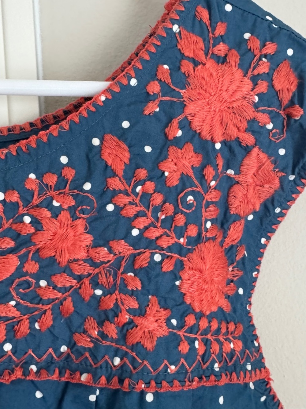 DARLING SISTER MARY, INDIGO POLKA DOT DRESS WITH EMBROIDERY - Picture 13 of 16